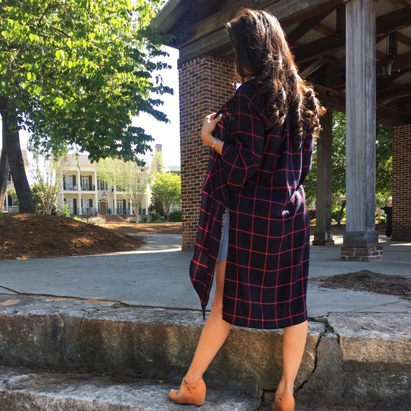 Plaid ruffle sleeve midi jacket - Picture 2 of 5